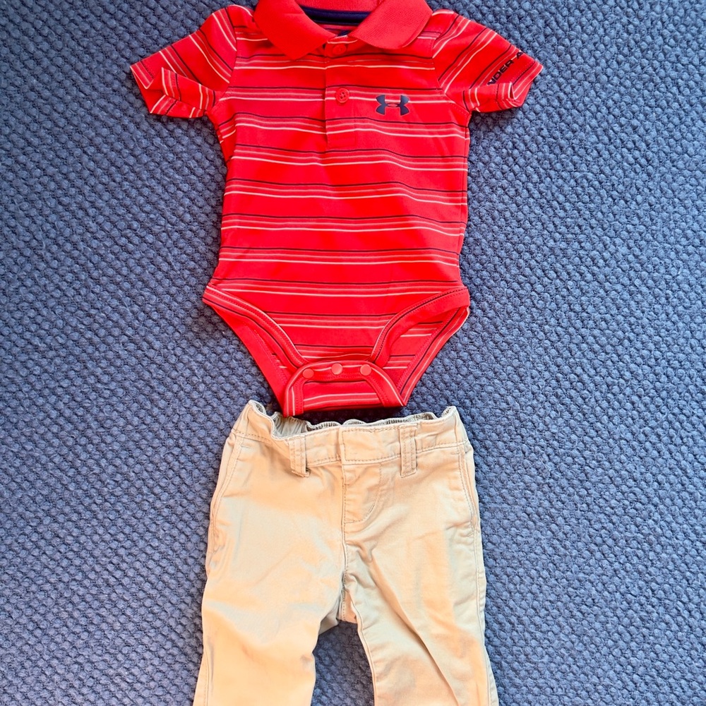 Under Armour Red Striped Polo Onesie and Gap Kahakis